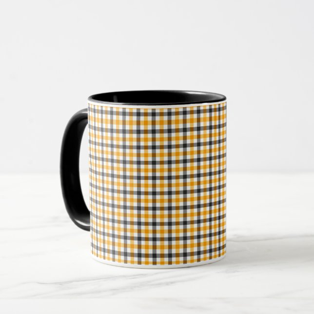 Mug Vichy jaune noir et blanc (Devant gauche)