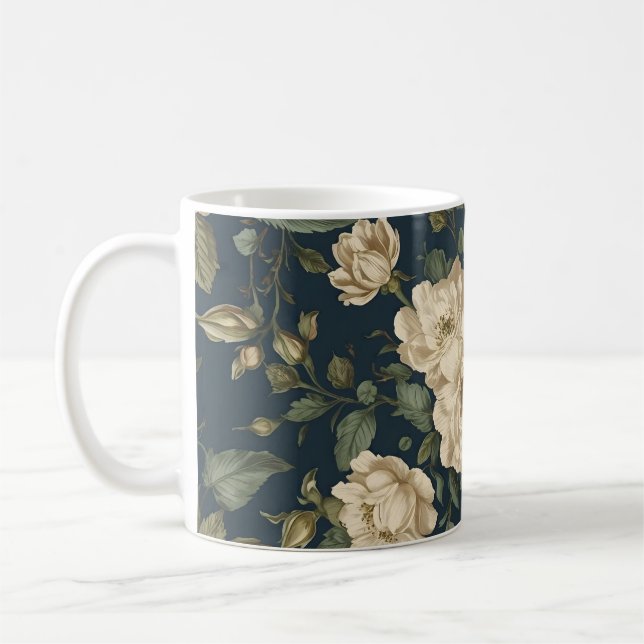 Mug Victorian Navy & Cream Floral Botanical Blanket (Gauche)