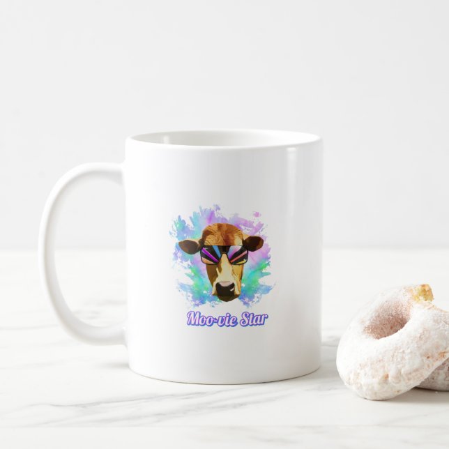 Mug Vidéo Star Cow Drôle Humoristique (Avec donut)