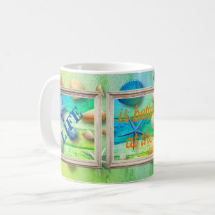 Mug Vie à la plage Coquillages de sable de mer Cadre r