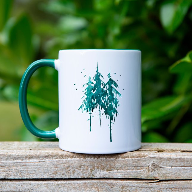 Mug Vie Cabine simple Pins d'aquarelle bleu-vert (Créateur téléchargé)