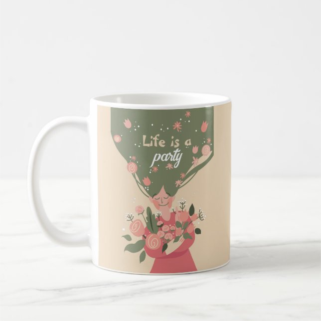 Mug VIE customisée EST UNE FÊTE PRINTEMPS FLORAL (Gauche)