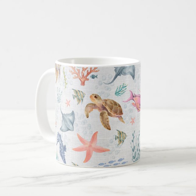 Mug Vie océanique à l'aquarelle Texturée Blanche (Devant gauche)