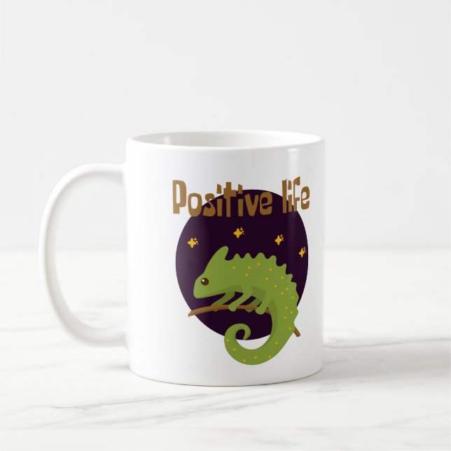 Mug Vie positive Kawaii drôle mignon vert Chameleon (Gauche)