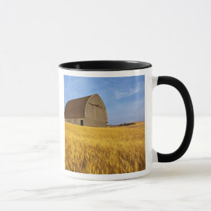 Mug Vieille grange rustique dans un champ de blé matur