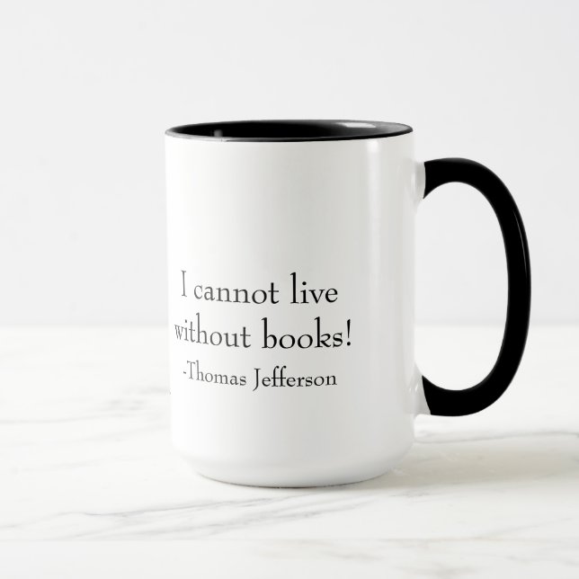 Mug Vieille pile de livre-avec citation de Jefferson (Droite)