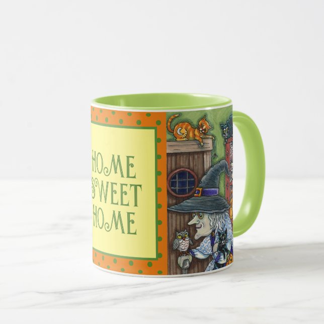 MUG VIEILLE WITCH HAPPY HOME, BEAUCOUP DE CHATS & OWL  (Devant droit)