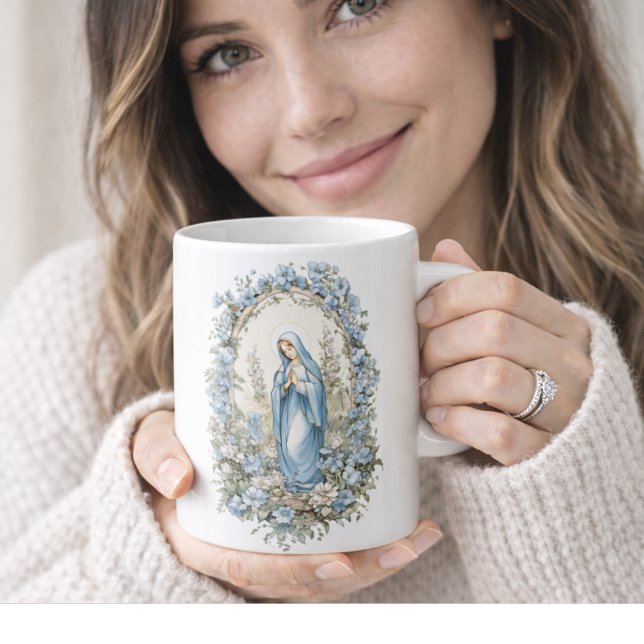 Mug Vierge catholique Marie Prière Blues Floral (Créateur téléchargé)
