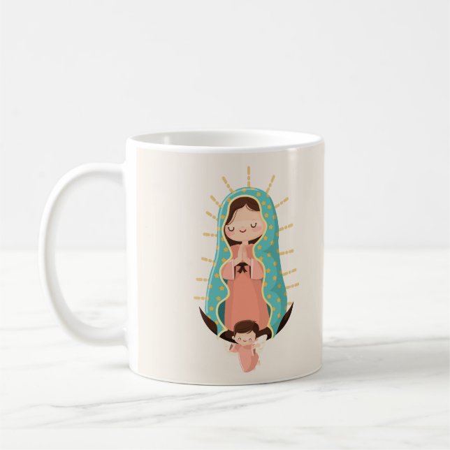 Mug Vierge de Guadalupe kawaii avec ange et prière (Gauche)