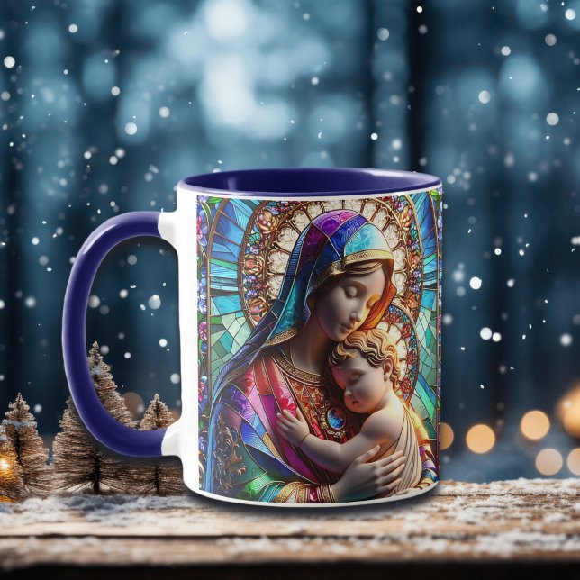 Mug Vierge Marie et Bébé Jésus Vitrail (Créateur téléchargé)