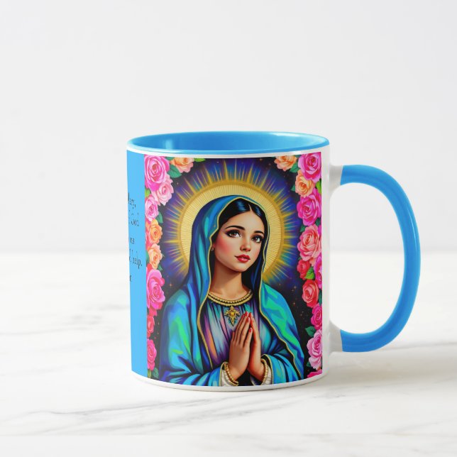 Mug Vierge Marie Prière Rose Floral Blue Café (Droite)