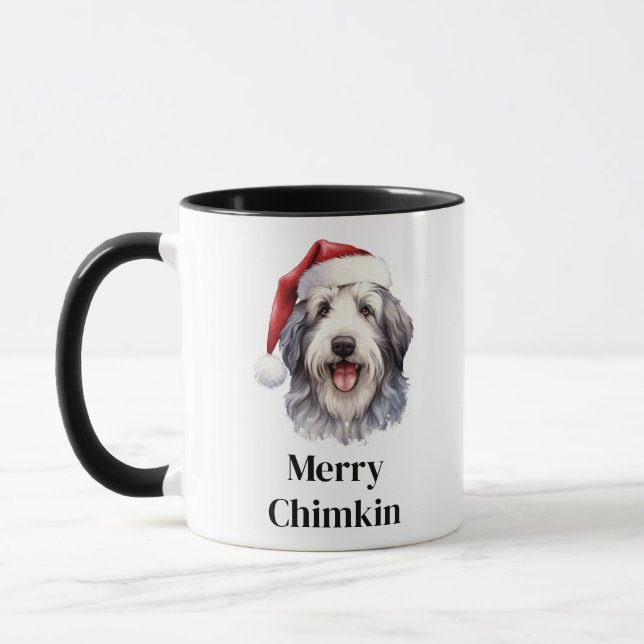 Mug Vieux anglais Chien de mouton Santa Hat Noël (Gauche)
