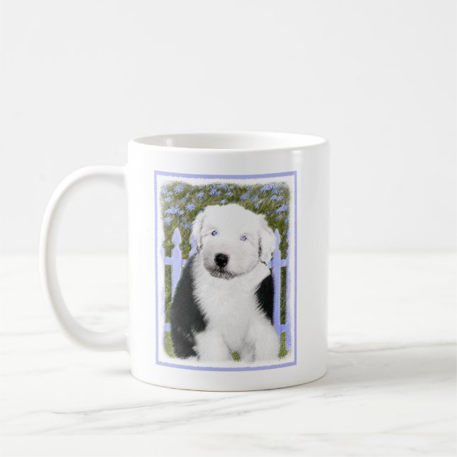 Mug Vieux anglais Sheepdog Puppy Peinture - Chien Art (Gauche)