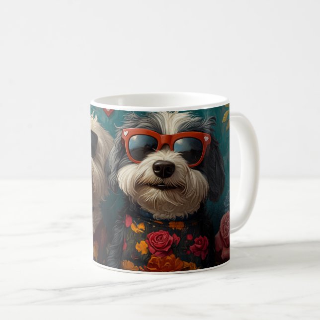 Mug Vieux berger anglais avec Saint-Valentin Rose (Devant droit)