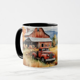 Mug Vieux camionnette et grenier rouge à l'automne
