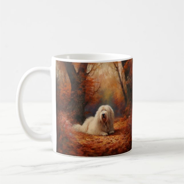 Mug Vieux Chien de Berger Anglais dans les Feuilles d' (Gauche)
