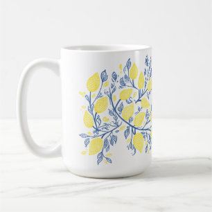Mug Vignes de citron rafraîchissant bleu et jaune