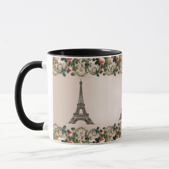 Mug Vignes de roses roses de Paris Tour Eiffel shabby  (Gauche)