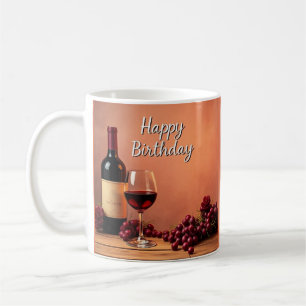 Mug Vignoble élégant Joyeux Anniversaire Vin & Raisins