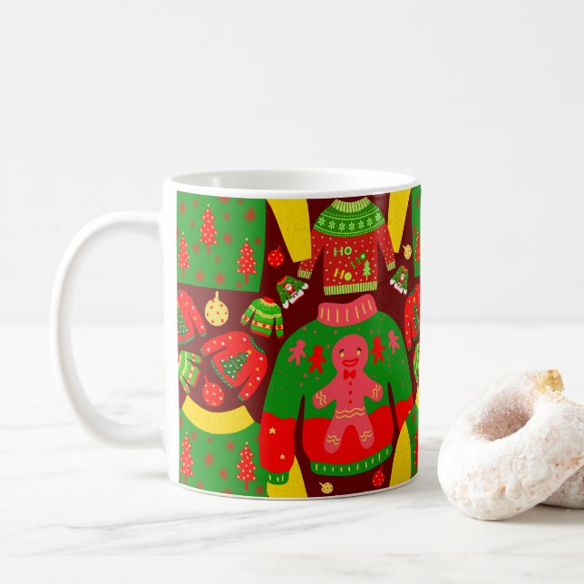 Mug Vilains pulls de Noël Motif Festive Cool drôle (Avec donut)