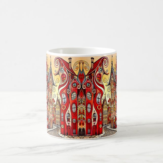 Mug Village aux maisons rouges aux formes courbées. (Centre)