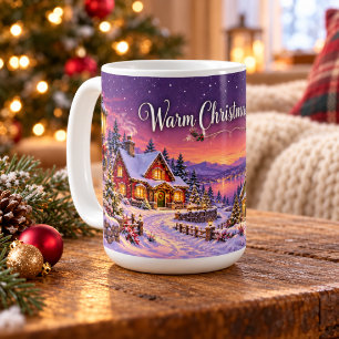 Mug Village de Noël enneigé au coucher du soleil