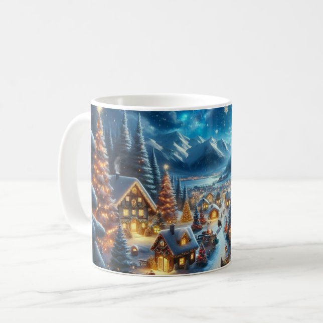 Mug Village de Noël Peinture sur scène neigeuse (Devant gauche)