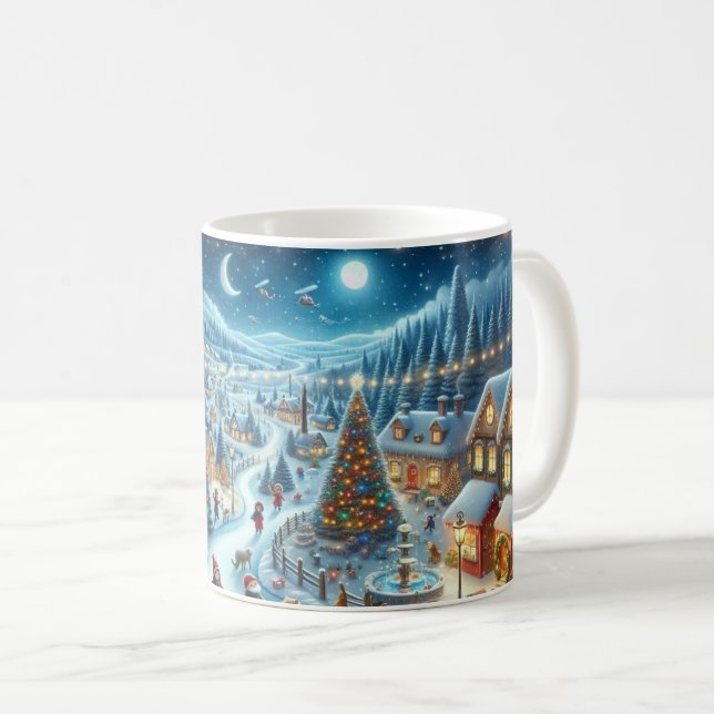 Mug Village de Noël Peinture sur scène neigeuse (Devant droit)