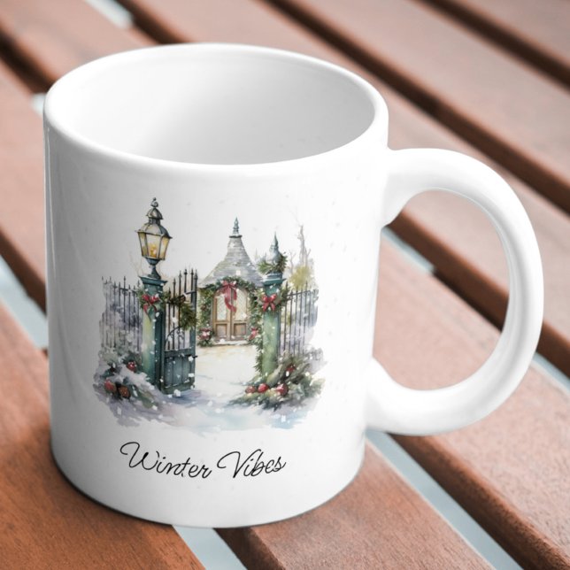 Mug Village de Noël personnalisé vert rouge neige hive (Créateur téléchargé)