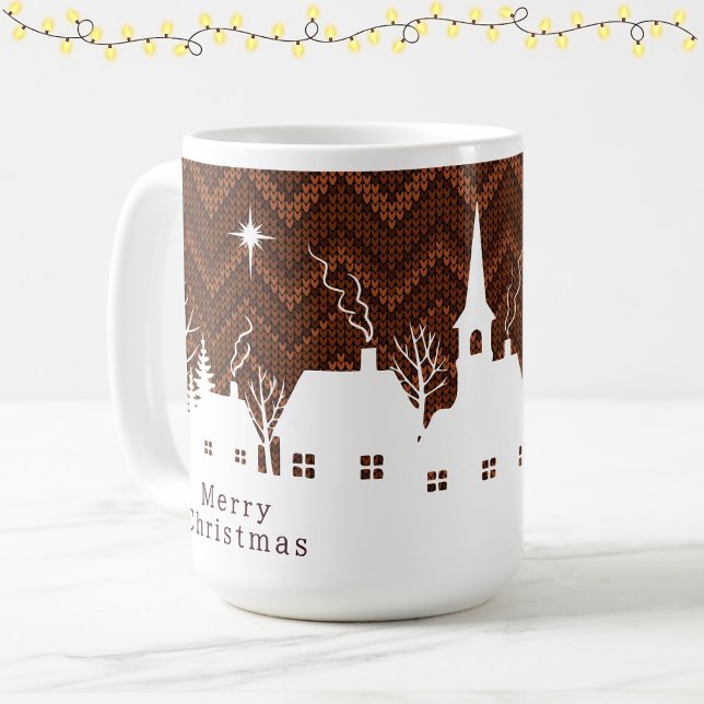 Mug Village de Noël rustique orange Chevron tricoté  (Créateur téléchargé)