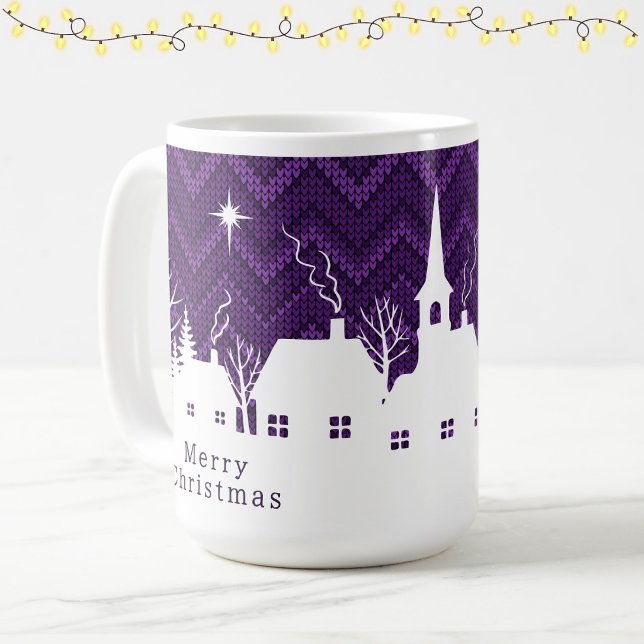 Mug Village de Noël Rustique Violet Chevron Tricoté  (Créateur téléchargé)