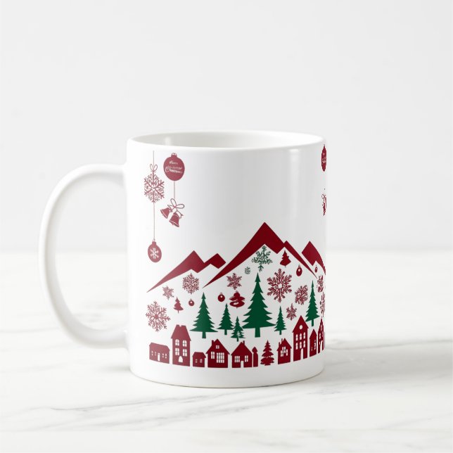 Mug Village de Noël Silhouette – Rouge & Vert  (Gauche)