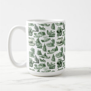 Mug Village de Noël sur toile de Jouy verte