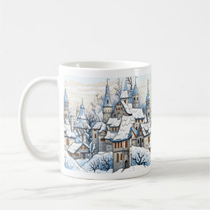 Mug Village d'hiver de Noël Toits neigeux toits Blue M