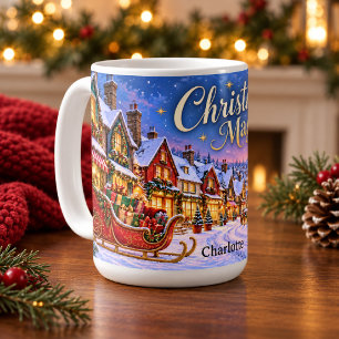 Mug Village enneigé de magie de Noël avec traîneau