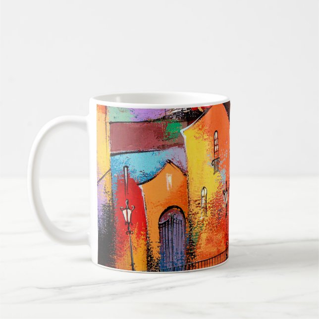 Mug Ville à conte équitable de couleur orange. Photo a (Gauche)