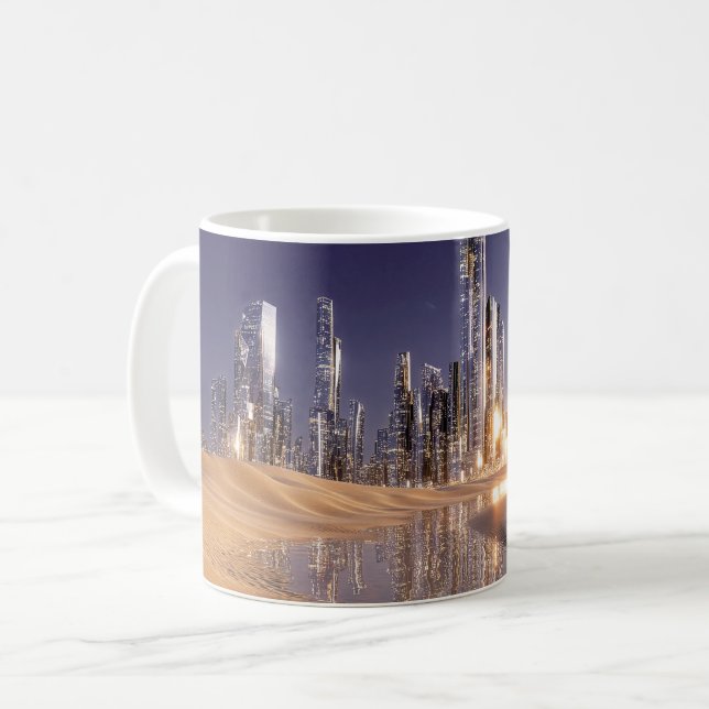 Mug Ville de science-fiction futuriste reflétée dans l (Devant gauche)