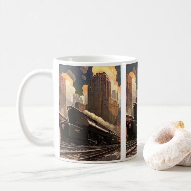 Mug Ville de style rétro, train duplex T1 sur des voie (Avec donut)
