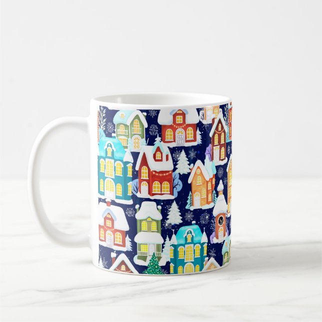 Mug Ville d'hiver avec maisons victoriennes. Thème de  (Gauche)