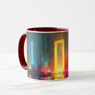 Mug Ville futuriste avec portail néon radieux