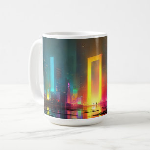 Mug Ville futuriste avec portail néon radieux