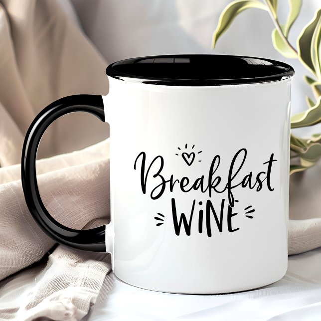 Mug Vin du petit déjeuner Citation drôle noire tendanc (Créateur téléchargé)