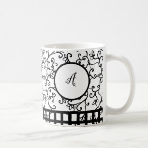 Mug Vin minimaliste noir floral noir coché
