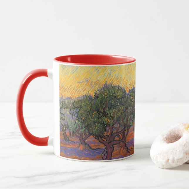 Mug Vincent van Gogh - Oliveraie, ciel orange (Avec donut)