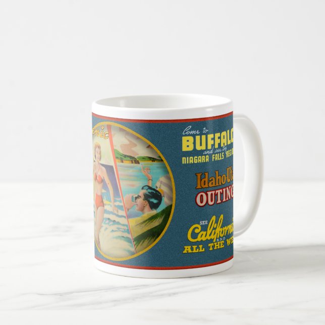 Mug VINTAGE 1930-40s VOYAGE USA THÈME (Devant droit)