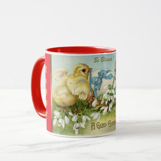 Mug Vintage 2 Poulets Et Oeufs Pâques (Devant gauche)