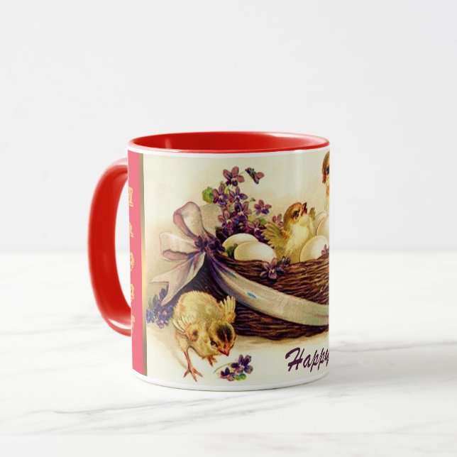 Mug Vintage 3 Poulets Et Oeufs Pâques (Devant gauche)