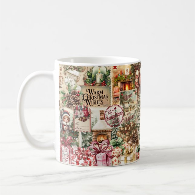 Mug Vintage aquarelle Festive Noël Collage (Gauche)