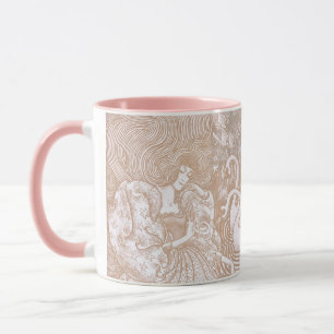 Mug Vintage Art Nouveau Crème Floral Femme & Swans