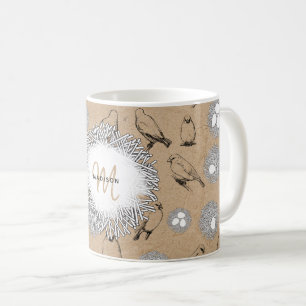 Mug Vintage Birds & Nid Rustic Kraft Brown